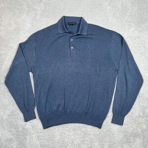 Tulliano Mens Silk Blend Solid Long Sleeve Polo Sweater Blue Size XL Retail $149